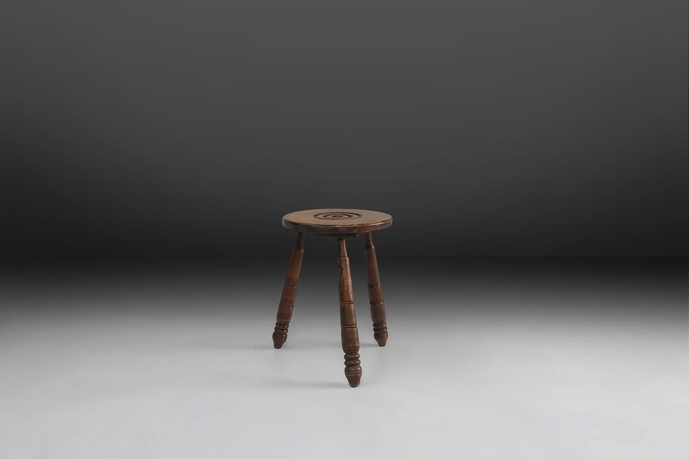 Pair of Vintage low Brutalist tripod Stools, Belgium, 1960sthumbnail